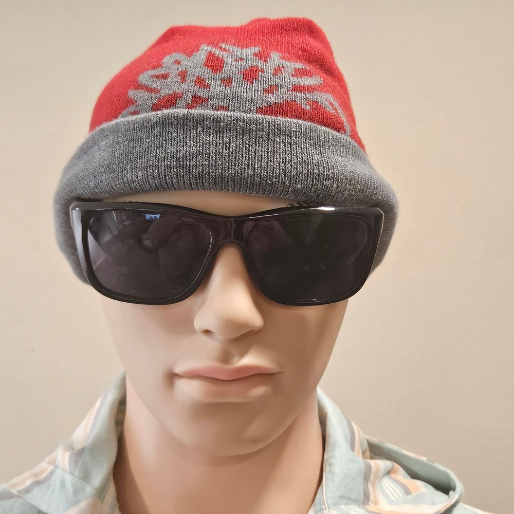 Timberland Red Grey Logo Knit Beanie Skull Cap OSFM TH340448